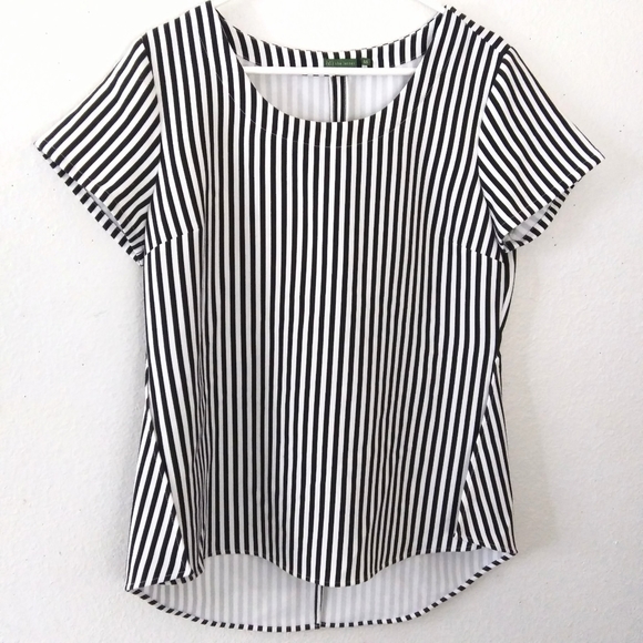 {tl} the letter asymmetrical hi-low striped blouse - Picture 2 of 10